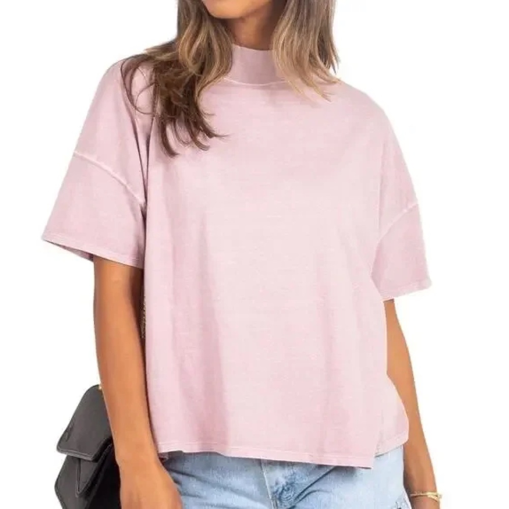 Free People We The Free Mock Neck Slouchy Fit Fearless Tee Dusty Himalaya Large